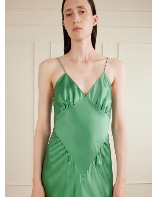 Aflalo Green Aire Silk-Satin Maxi Dress