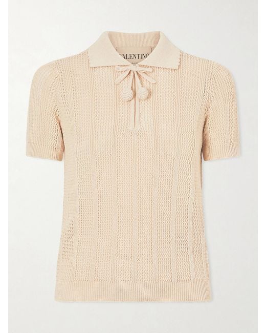 Valentino Garavani Natural Pointelle-Knit Cotton Polo Shirt