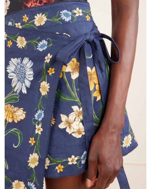 Agua Bendita Blue Luna Floral-Print Linen Pareo