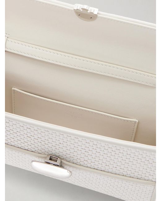 SAVETTE White Symmetry Leather-Trimmed Woven Raffia Shoulder Bag