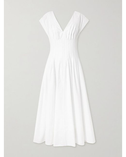Jonathan Simkhai White Nina Pleated Cotton-Blend Poplin Midi Dress