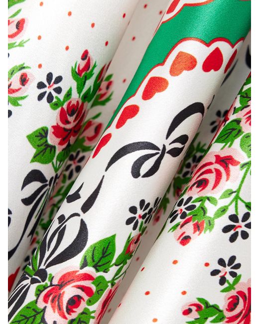 Rodarte Green Printed Silk-Satin Midi Dress