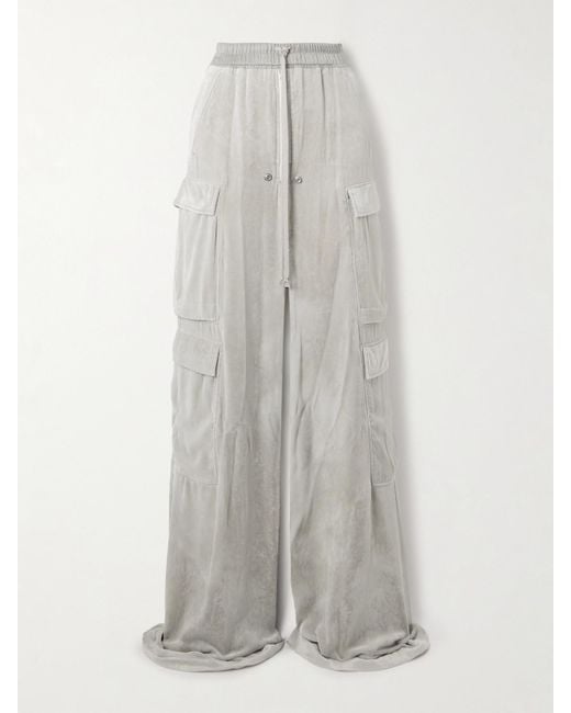 Rick Owens White Cargohose Mit Weitem Bein Aus Samt Mit Shell-Besatz