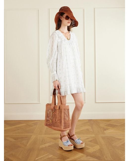 Chloé White Ruffled Floral-Print Cotton-Voile Mini Dress