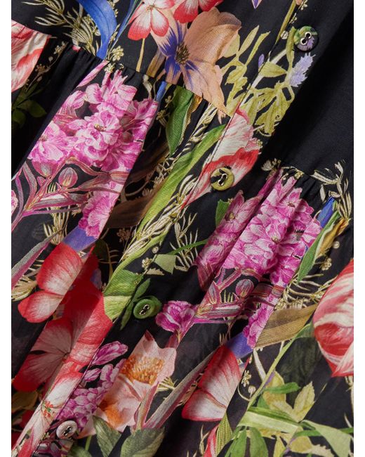 Charo Ruiz Black Lotus Floral-Print Cotton-Blend Voile Maxi Shirt Dress
