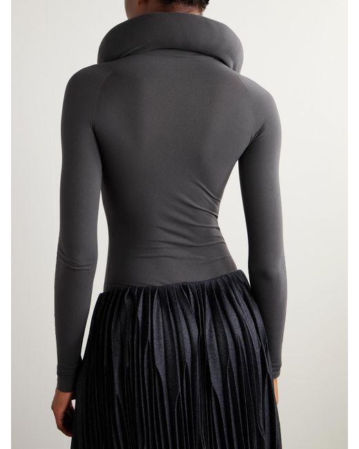 Alaïa Gray Hooded Stretch-Jersey Bodysuit