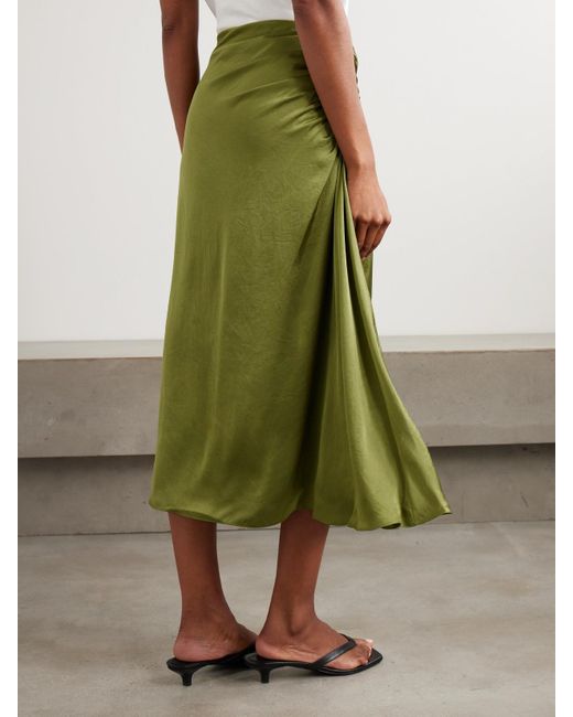 Theory Green Midirock Aus Satin Mit Raffungen