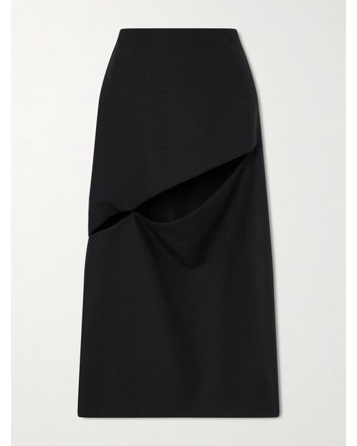 Jil Sander Black Cut-Out Grain De Poudre Wool And Mohair-Blend Midi Skirt