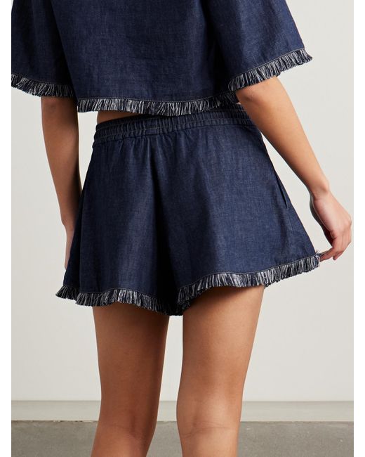 Zimmermann Blue Rhiannon Frayed Cotton-Chambray Shorts