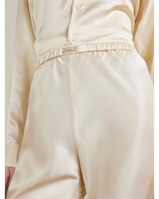 Comme Si Natural Bias Appliquéd-Silk Straight-Leg Pants