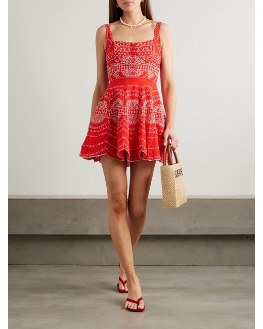 Charo Ruiz Red Winnie Minikleid Aus Einer Baumwollmischung Mit Lochstickerei