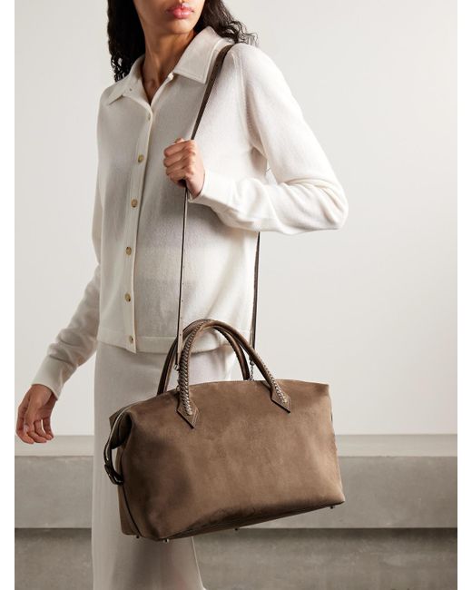 Metier Brown Vérité City Medium Braided Leather-Trimmed Suede Tote