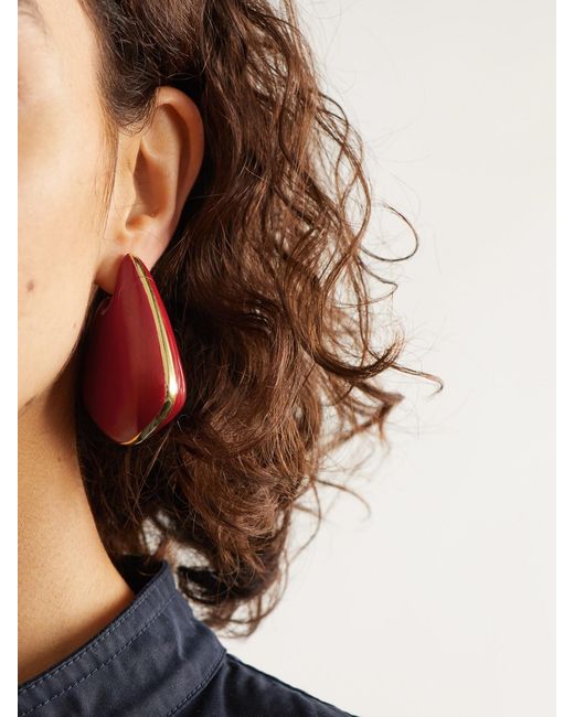 Bottega Veneta Red Large Fin Vermeil And Enamel Earrings