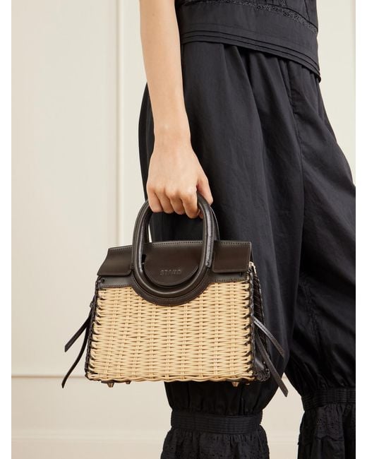 Staud Natural Maude Mini Leather-Trimmed Raffia Tote