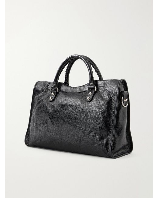 Balenciaga Black Le City Medium Crinkled-Leather Shoulder Bag