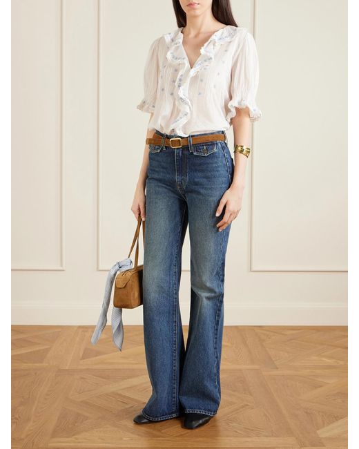 Doen White Hettie Lace-Trimmed Embroidered Organic Cotton-Voile Blouse