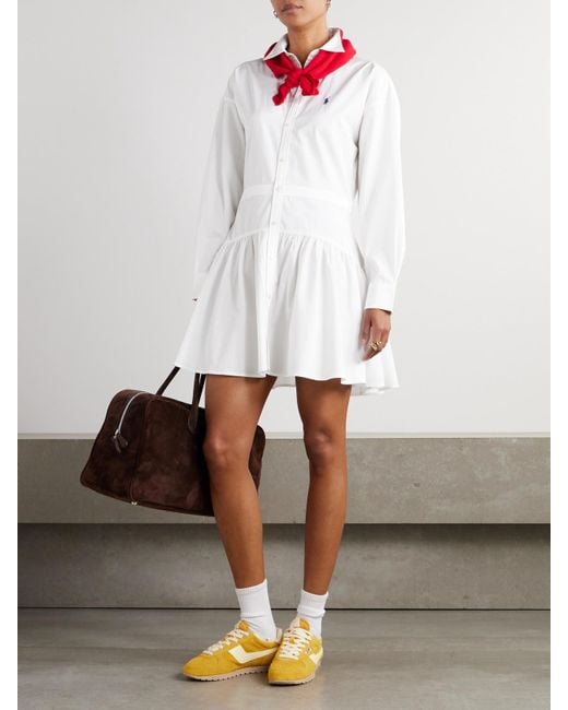 Polo Ralph Lauren Embroidered Paneled Cotton-Poplin Mini Shirt Dress in  White | Lyst