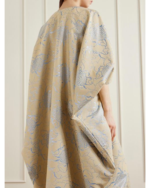 ‎Dima Ayad White Floral-Embroidered Woven Kaftan