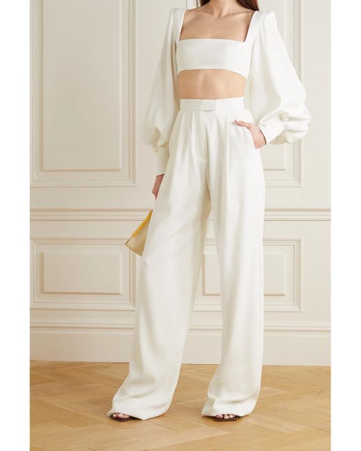 Alex Perry Natural Arlo Cropped Satin-Crepe Top