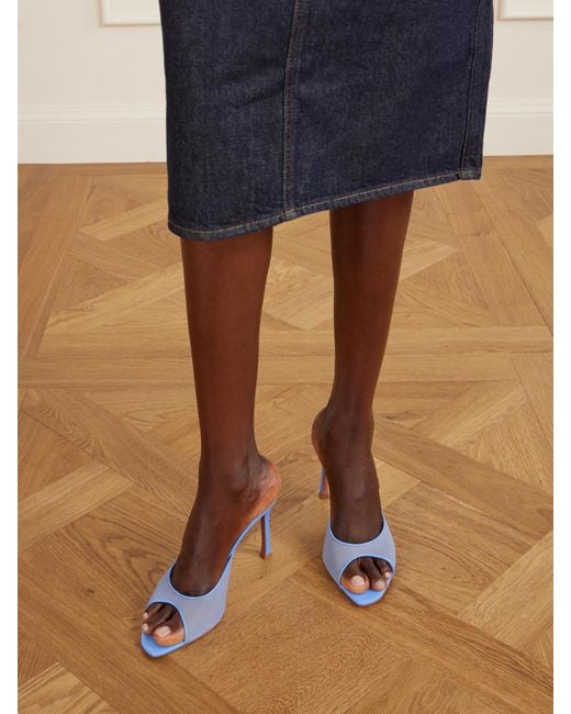 AMINA MUADDI Blue Alexa Leather-Trimmed Mesh Mules
