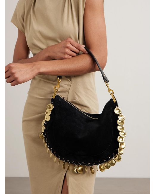 Isabel Marant Black Oskan Soft Embellished Leather-Trimmed Suede Tote