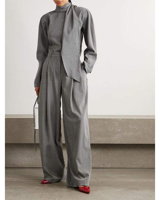 Jacquemus Gray La Blouse Chale Open-Back Tie-Detailed Wool-Blend Crepe Blouse