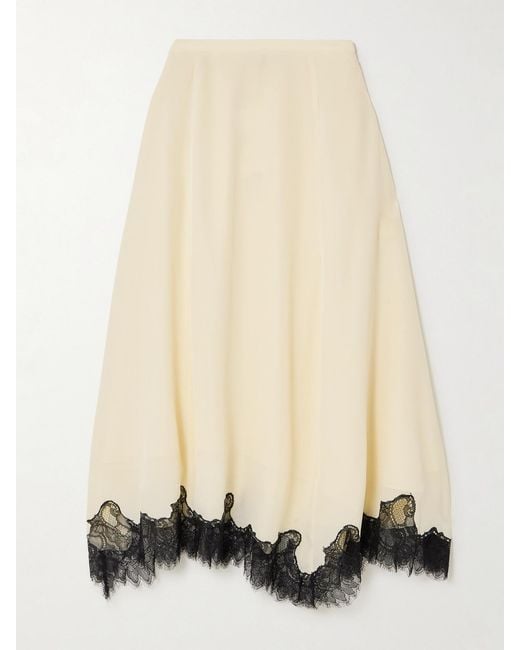 Ulla Johnson Natural Rosine Lace-Trimmed Silk Crepe De Chine Midi Skirt