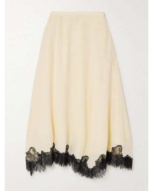 Ulla Johnson Natural Rosine Lace-Trimmed Silk Crepe De Chine Midi Skirt