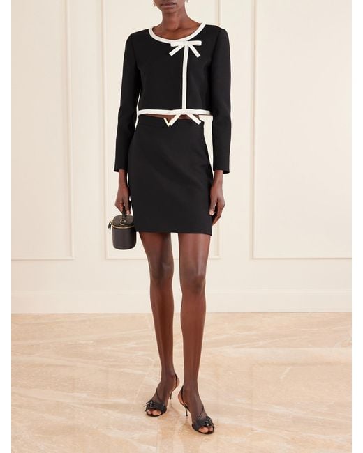Valentino Garavani Black Cropped Bow-Embellished Wool And Silk-Blend Crepe Jacket