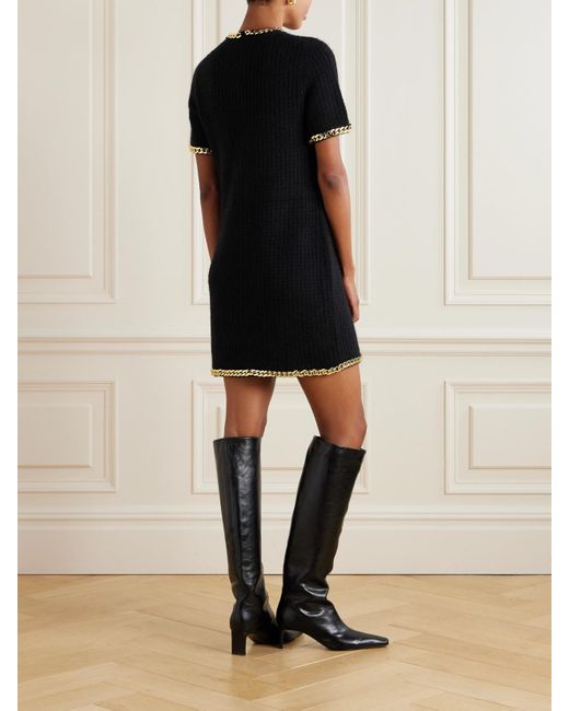 Tory Burch Black Chain-Trimmed Wool-Blend Dress