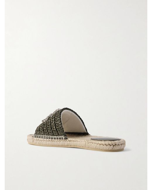 Gucci Green Cora Crystal-Embellished Raffia Espadrille Slides