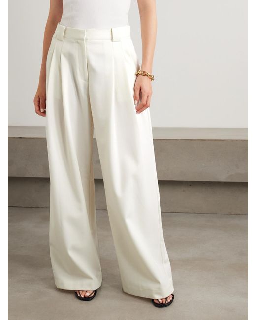 St. Agni White Pleated Wool-Blend Twill Wide-Leg Pants