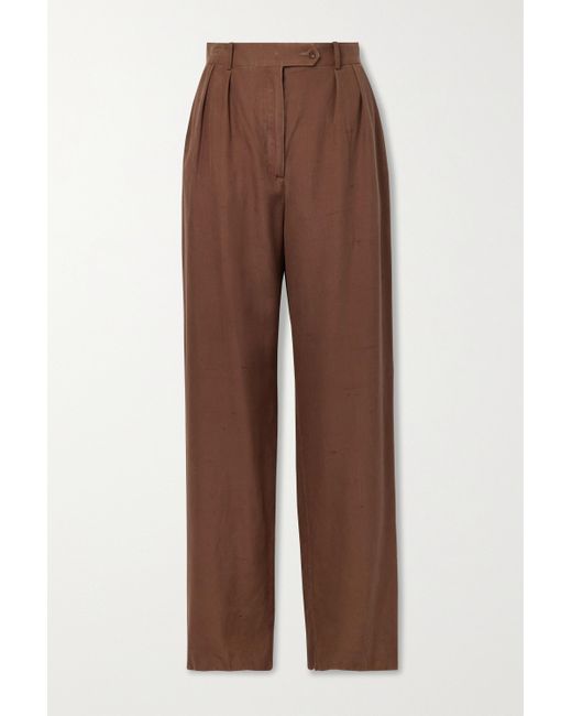 The Row Nino Silk-shantung Wide-leg Pants in Brown | Lyst Australia