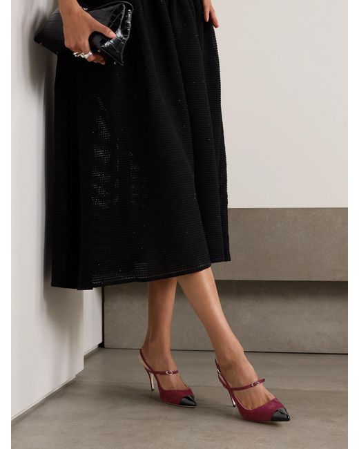 JENNIFER CHAMANDI Pink Edoardo 85 Patent Leather-Trimmed Suede Slingback Pumps
