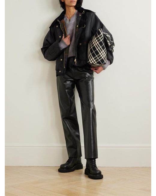 Barbour Black Reighton Corduroy-Trimmed Waxed-Cotton Jacket