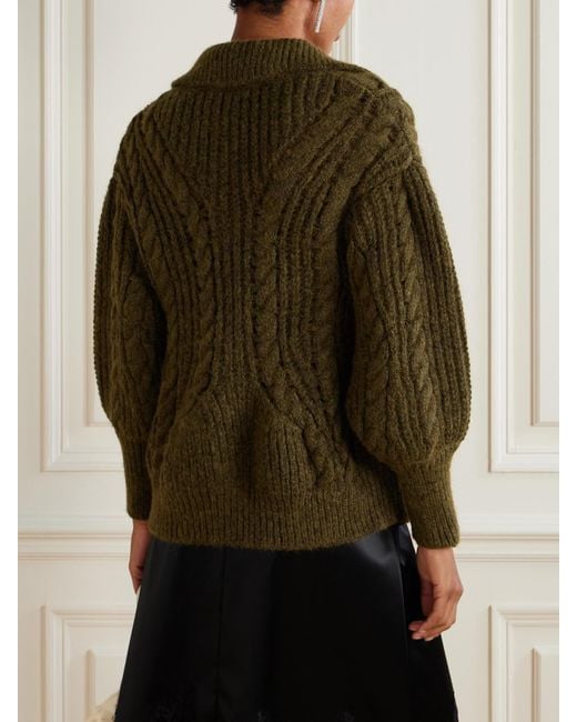 Simone Rocha Green Embellished Metallic Cable-Knit Cardigan