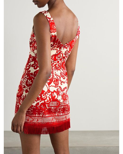 Cara Cara Red Anna Fringed Printed Cotton-Blend Mini Dress