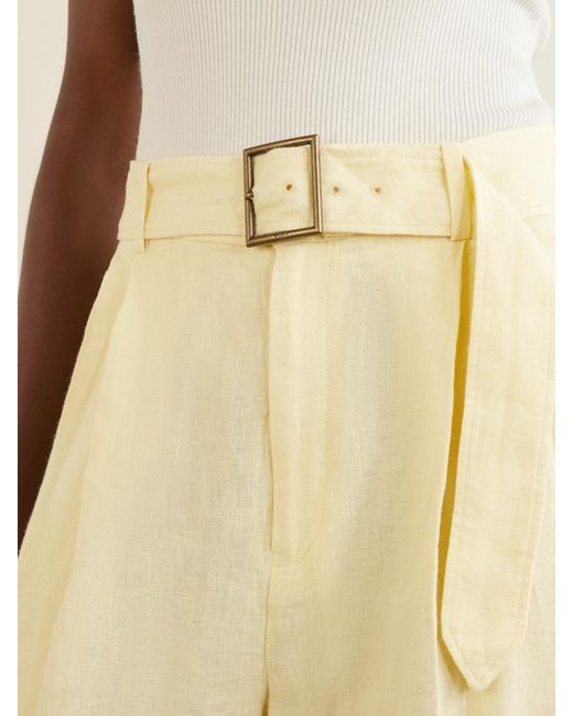 Polo Ralph Lauren Yellow Belted Linen Wide-Leg Pants