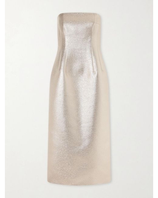 Emilia Wickstead White Leila Strapless Cloque Midi Dress