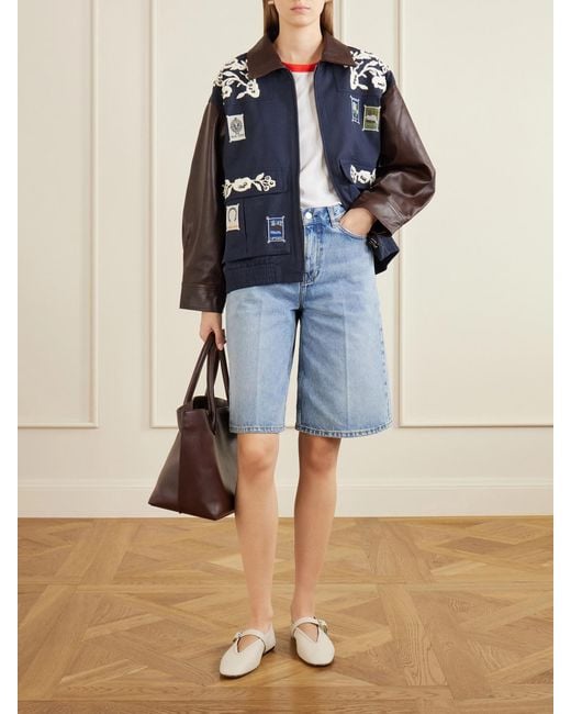 Sea Blue Georgie Embroidered Cotton-Canvas And Leather Jacket