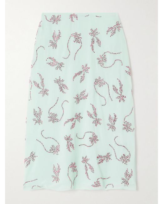 16Arlington Blue Dafne Crystal-Embellished Studded Chiffon Midi Skirt