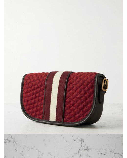 Bally Red Quilted Webbing And Leather-Trimmed Wool-Bouclé Shoulder Bag