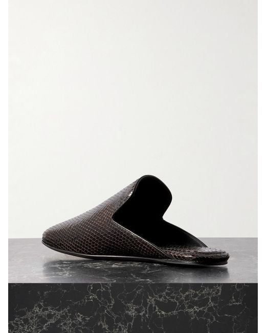 Dries Van Noten Black Snake-Effect Leather Mules