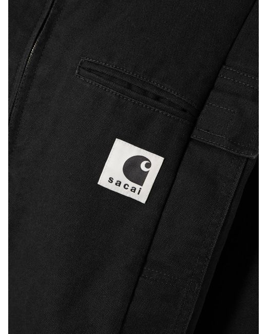 Sacai Black Carhartt Wip Duck Oversized Corduroy-Trimmed Appliquéd Cotton-Canvas Jacket