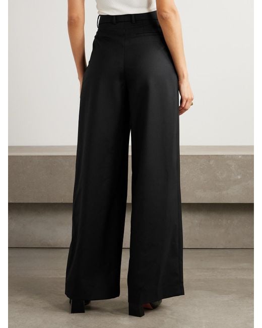 Nina Ricci Black Pleated Wool-Gabardine Wide-Leg Pants
