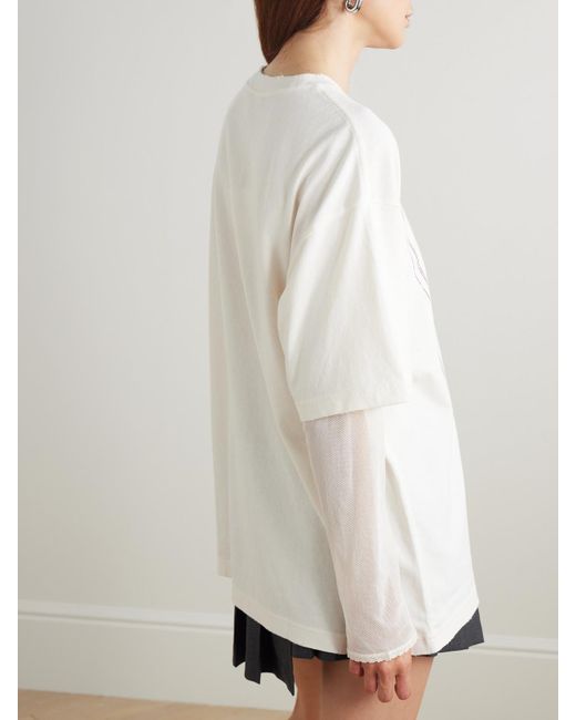 Acne Natural Mehrlagiges T-Shirt Aus Baumwoll-Jersey Mit Mesh-Besätzen