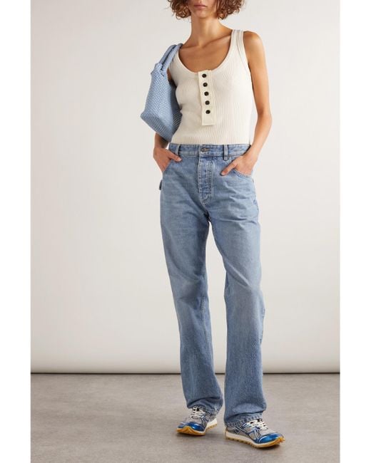 Bottega Veneta Natural Button-Embellished Ribbed Stretch-Cotton Tank Top