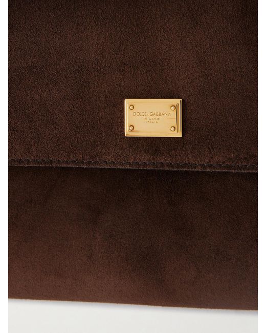 Dolce & Gabbana Brown Sicily Small Leather-Trimmed Suede Shoulder Bag