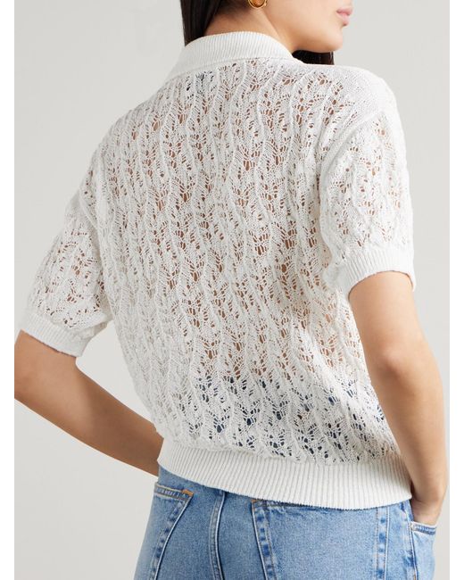 LeKasha White Qarar Open-Knit Organic Linen Polo Shirt