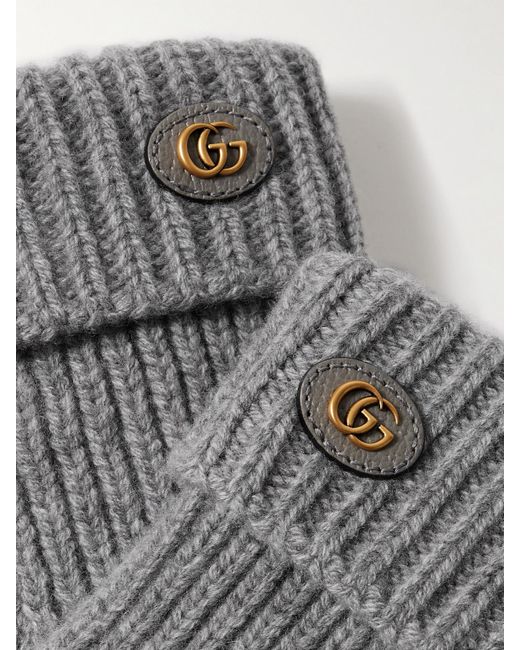 Gucci Gray Handschuhe Aus Einer Woll-Kaschmirmischung Mit Lederbesatz Und Verzierung